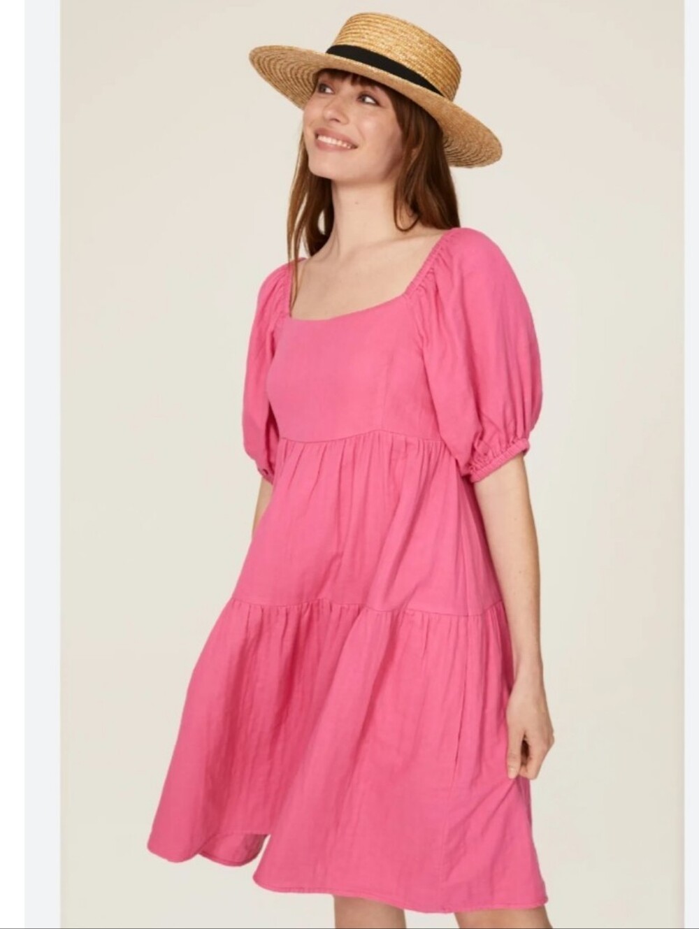 Louna pink tiered puff sleeve dress